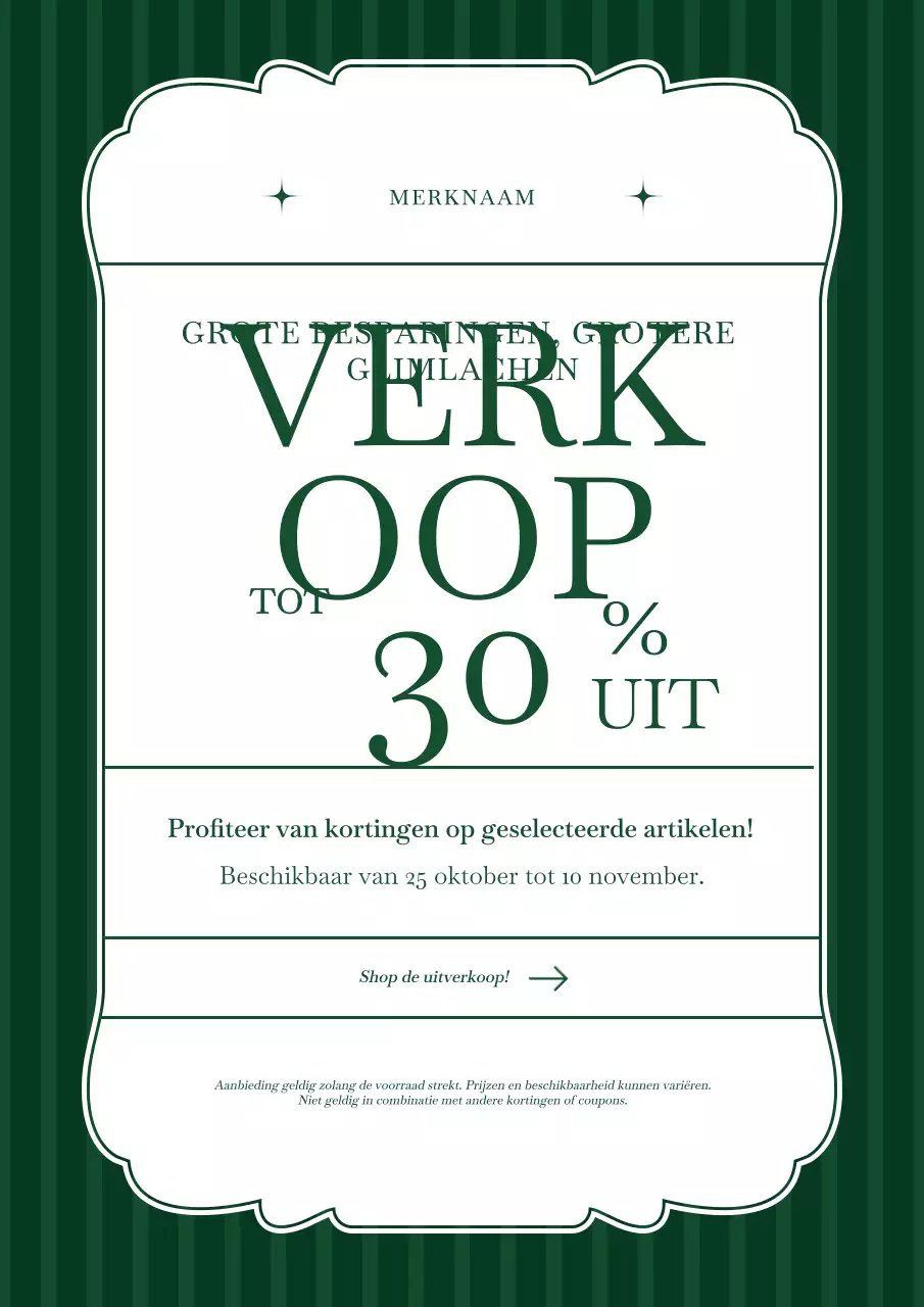Groen en wit klassiek minimalistisch nieuwjaarsuitverkoopposter