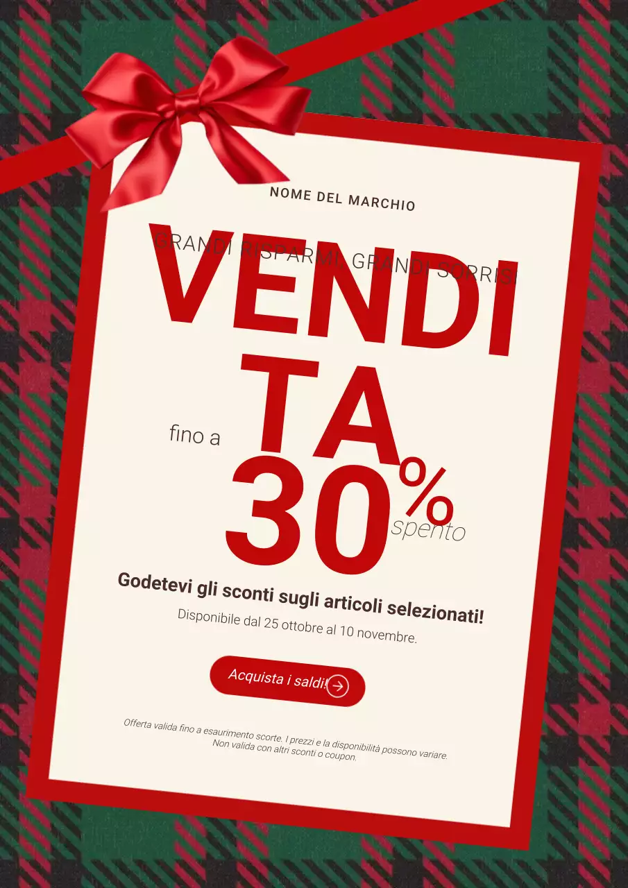 Manifesto minimalista e audace per i saldi di Capodanno in rosso e bianco