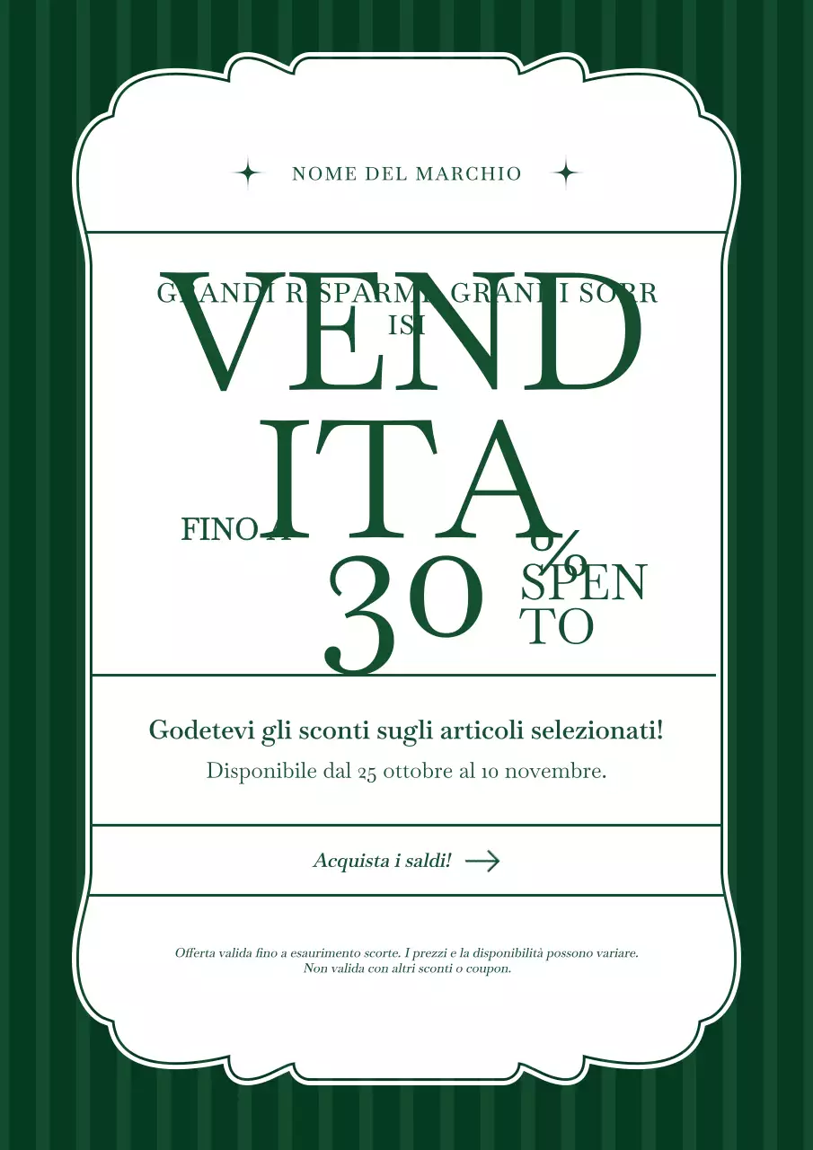Manifesto minimalista classico verde e bianco per i saldi di Capodanno