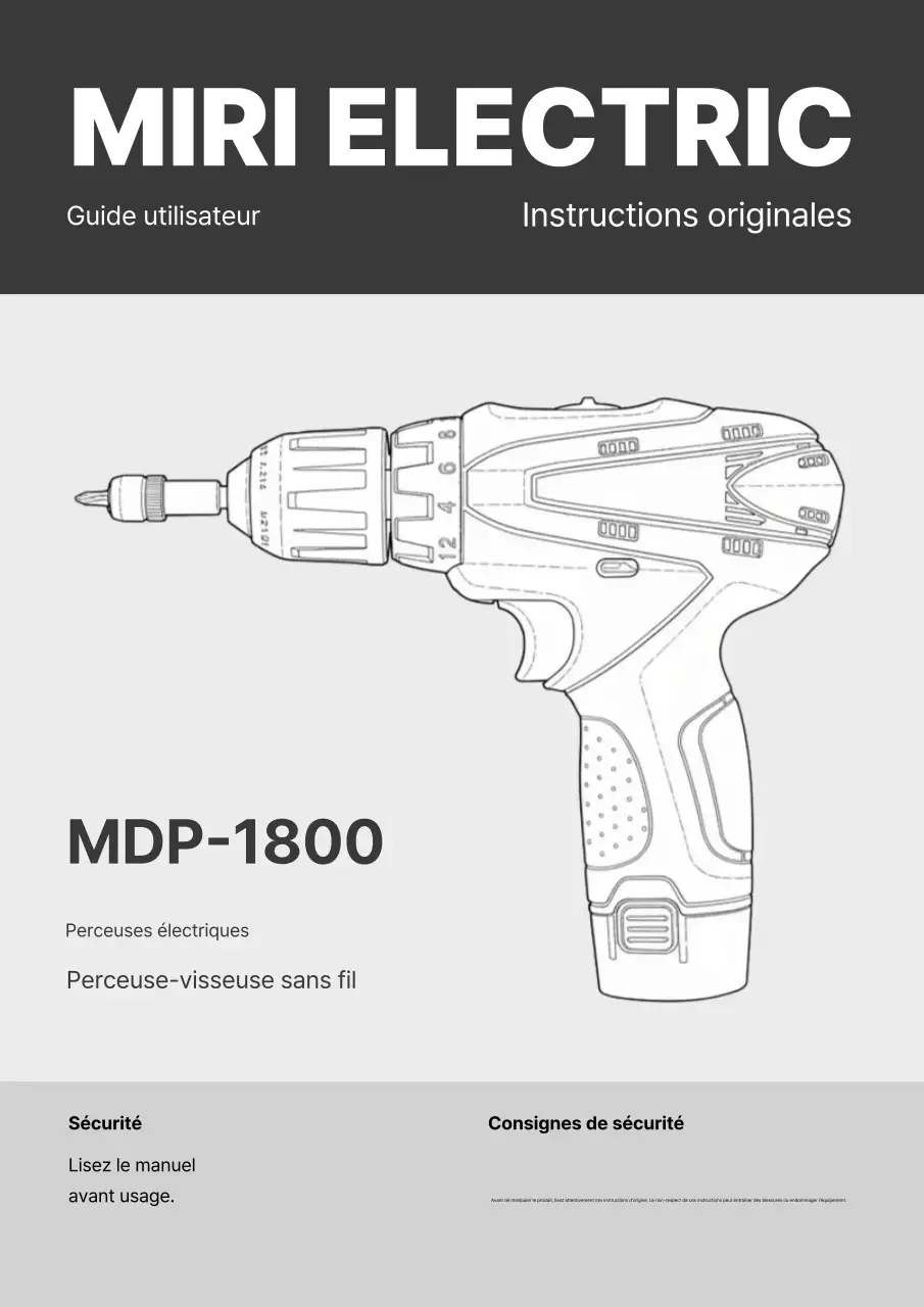 Manuel d'utilisation de la perceuse électrique simple Gray
