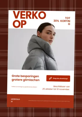 Rood-witte, opvallende minimalistische mode-uitverkoopposter voor het nieuwe jaar