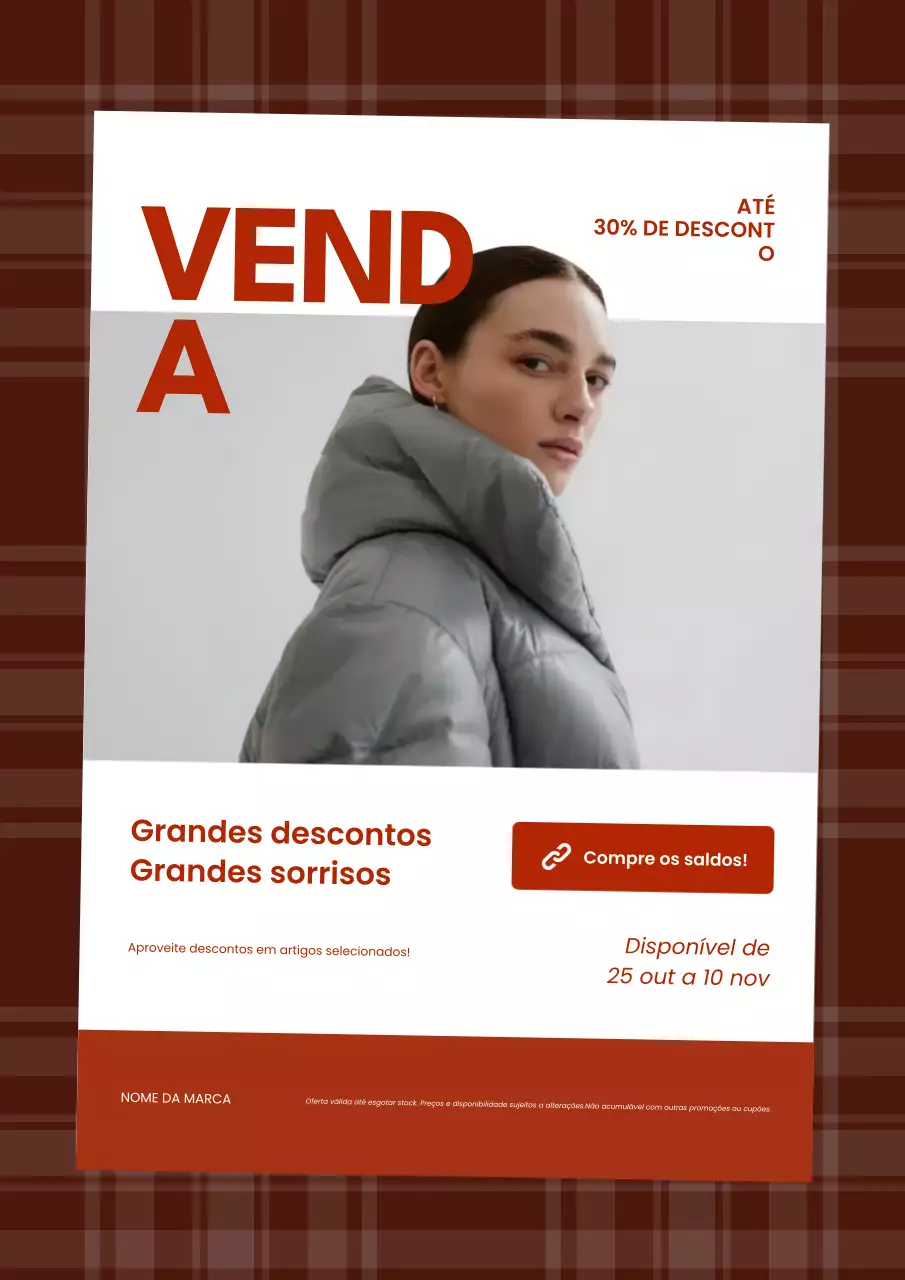 Pôster de liquidação de Ano Novo em vermelho e branco, minimalista e ousado.