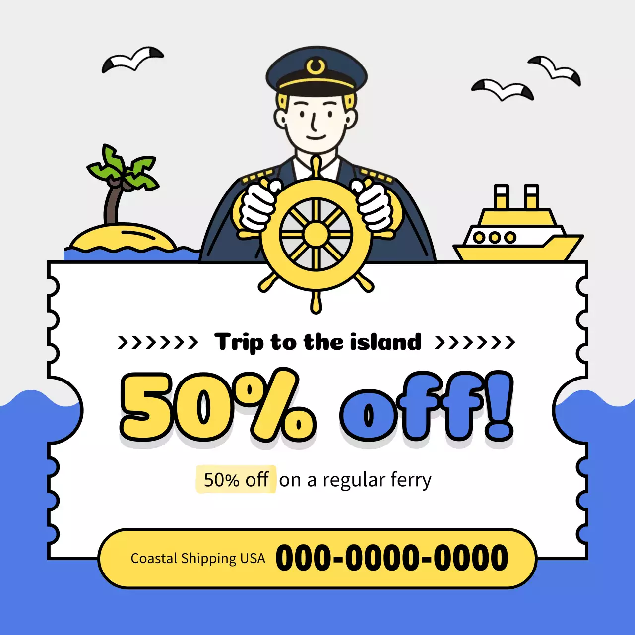 blue cartoon ferry promotion