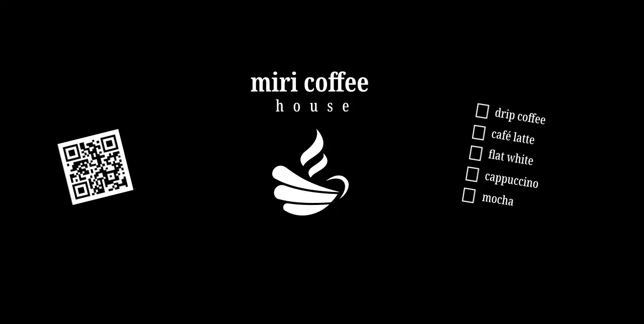 黒 シンプル カフェ メニュー キューアールとチェック