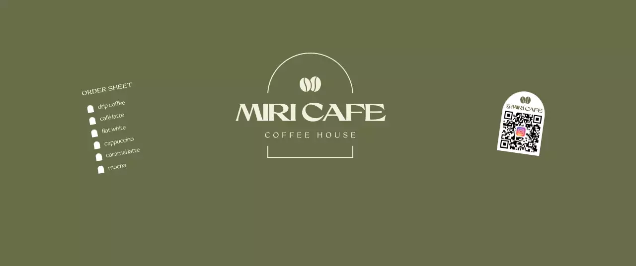 オリーブ シンプル カフェ ロゴ キューアールとチェック