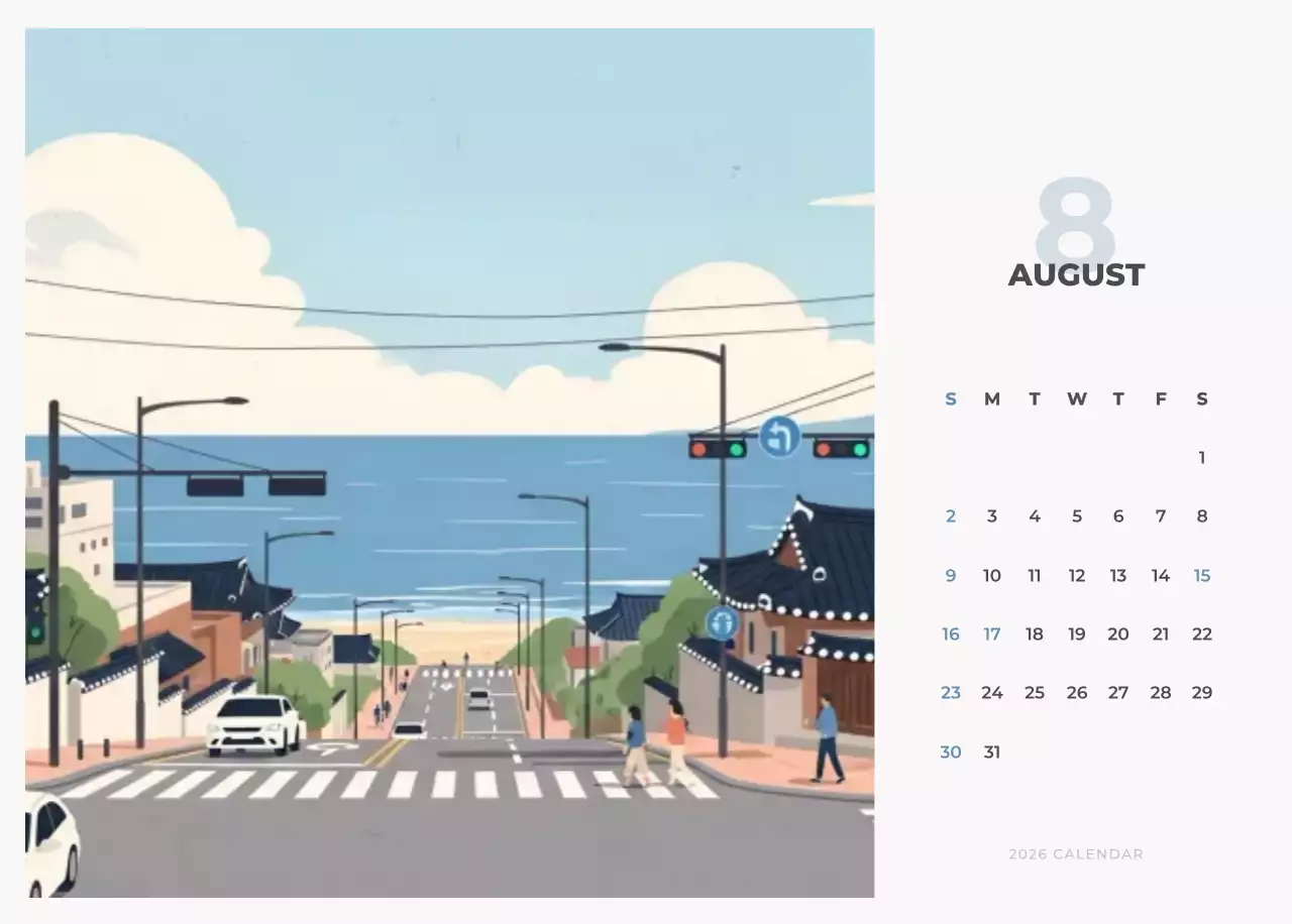 하늘색 심플 풍경 달력