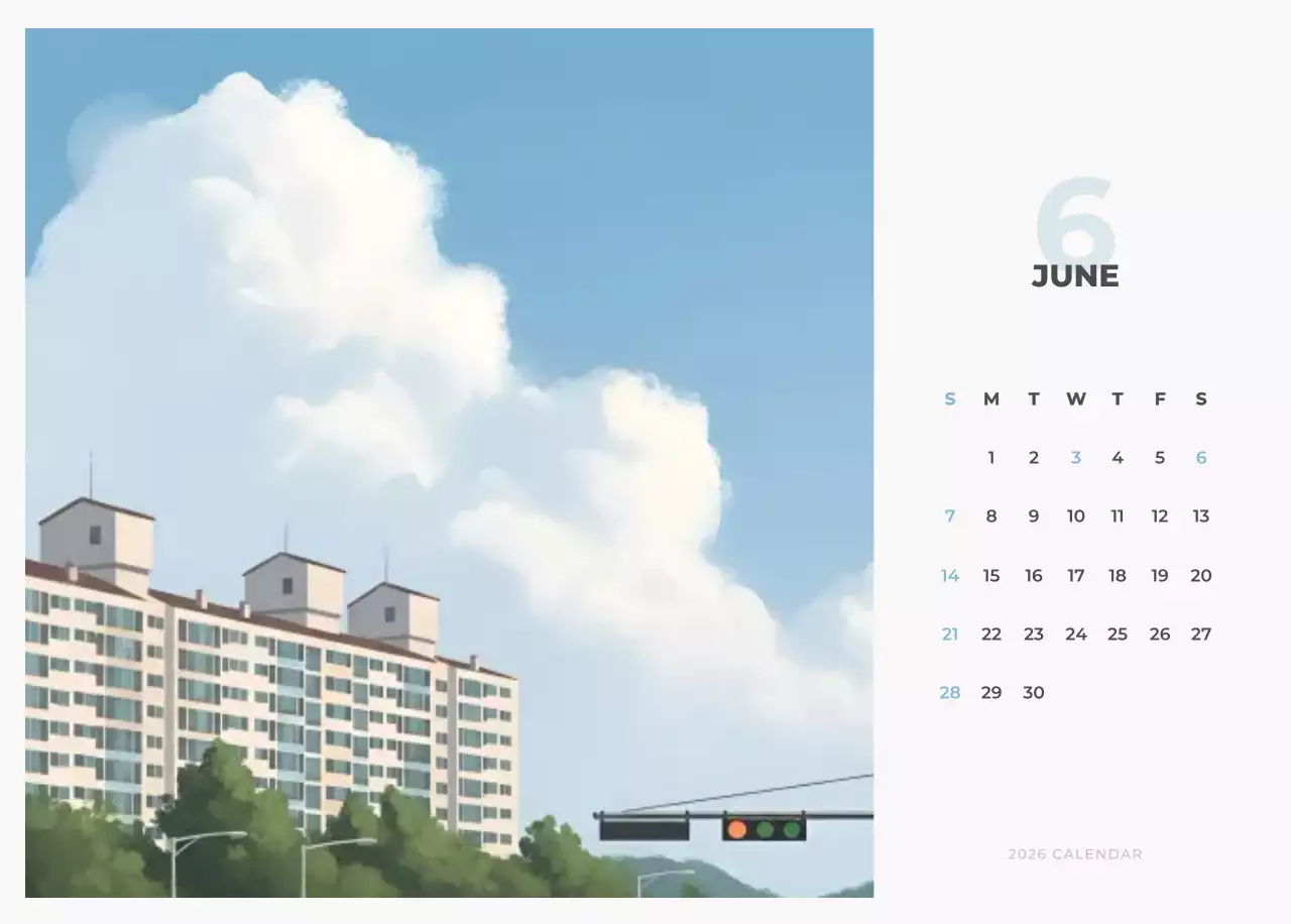 하늘색 심플 풍경 달력