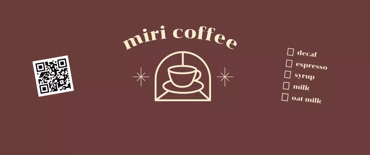 茶色 シンプル カフェ メニュー キューアールとチェック