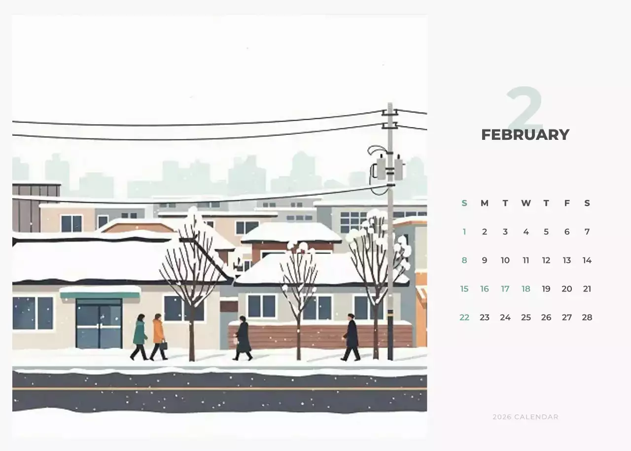 하늘색 심플 풍경 달력