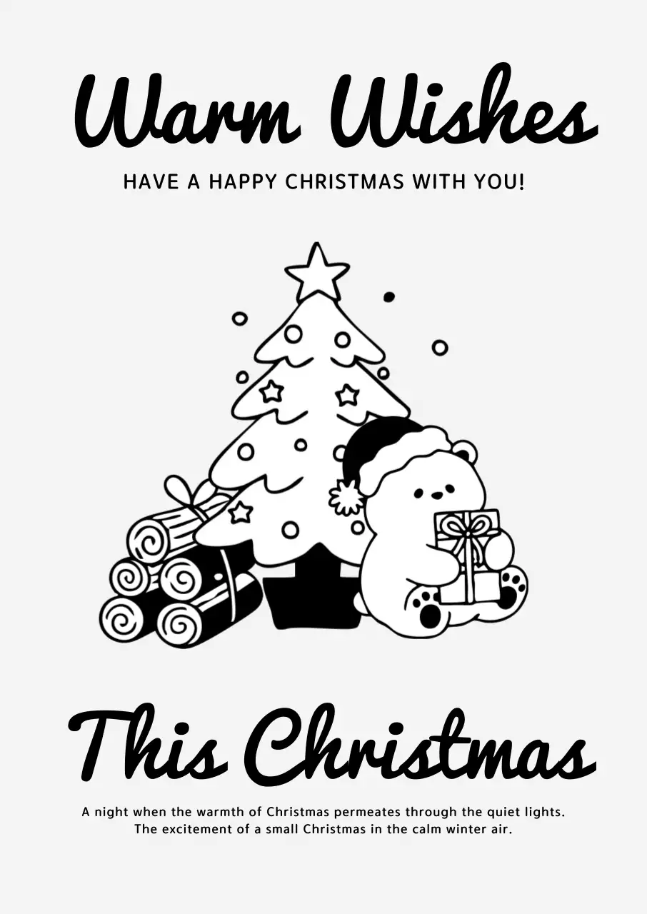 흑백 아기자기한 크리스마스 엽서