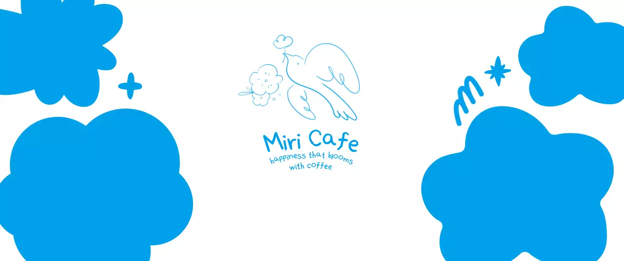 青 シンプル カフェ ロゴ イラストロゴ