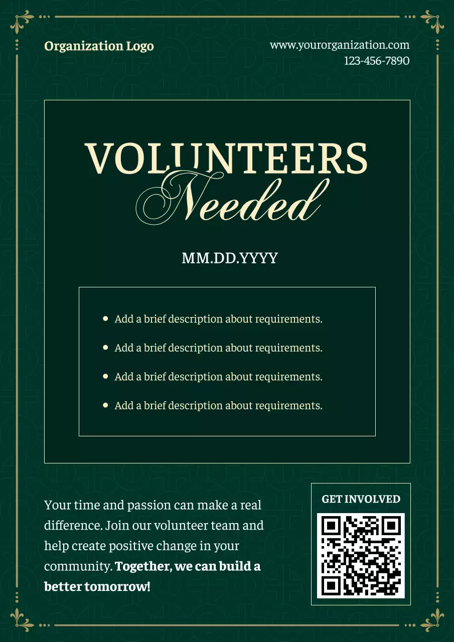 Green Elegant Volunteer Announcement Poster