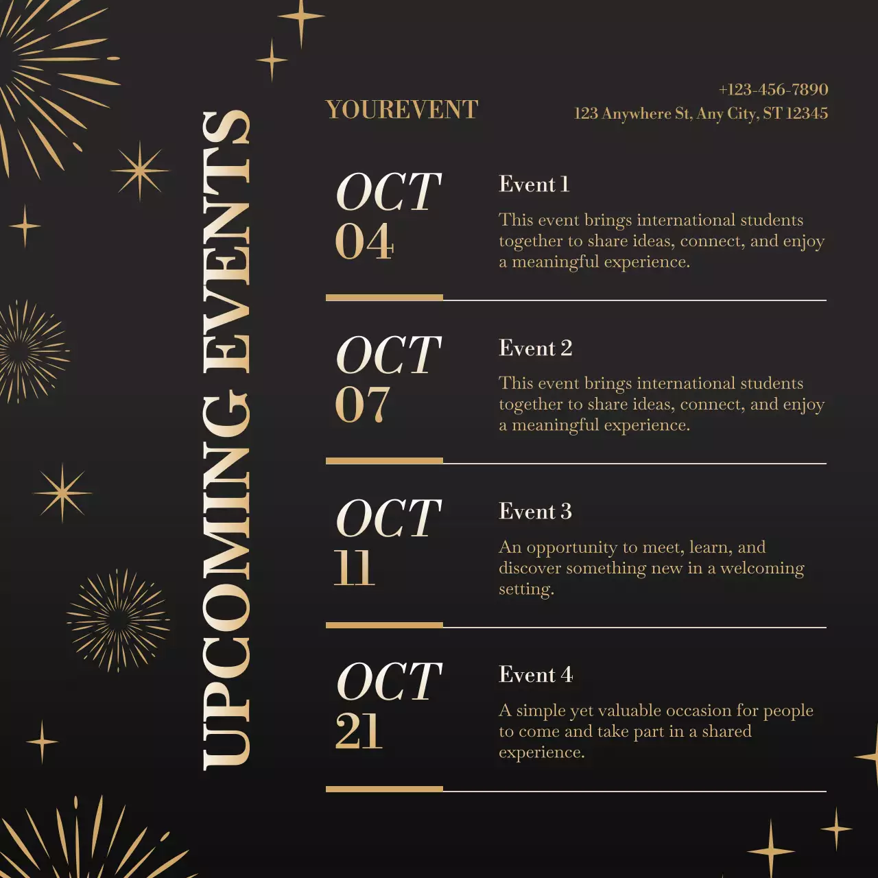 Black and Gold Elegant New Year Event Calendar Instagram Post