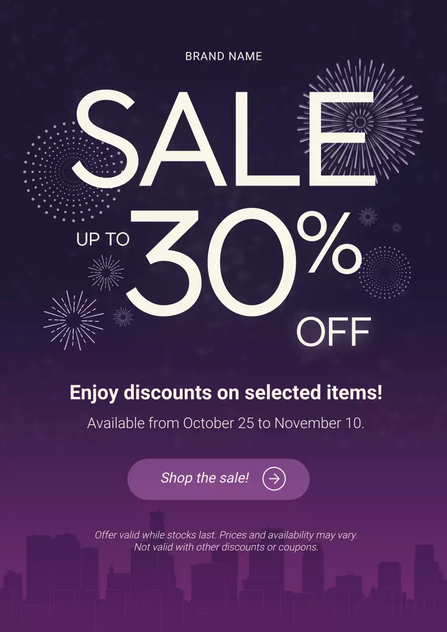 Purple and White Modern Minimalist New Year Sale Poster