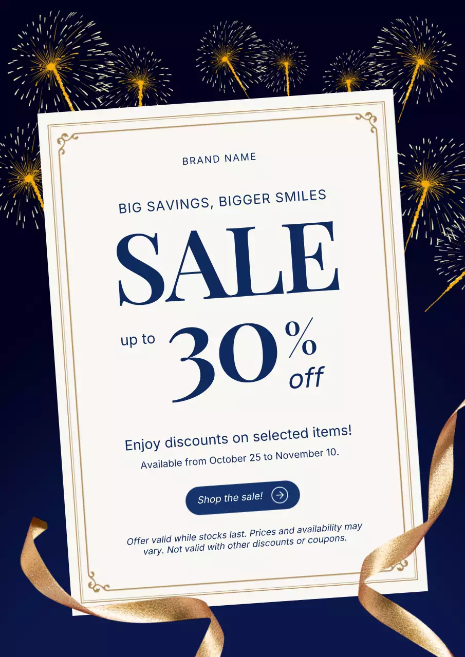 Blue and Gold Modern Minimalist New Year Sale Poster