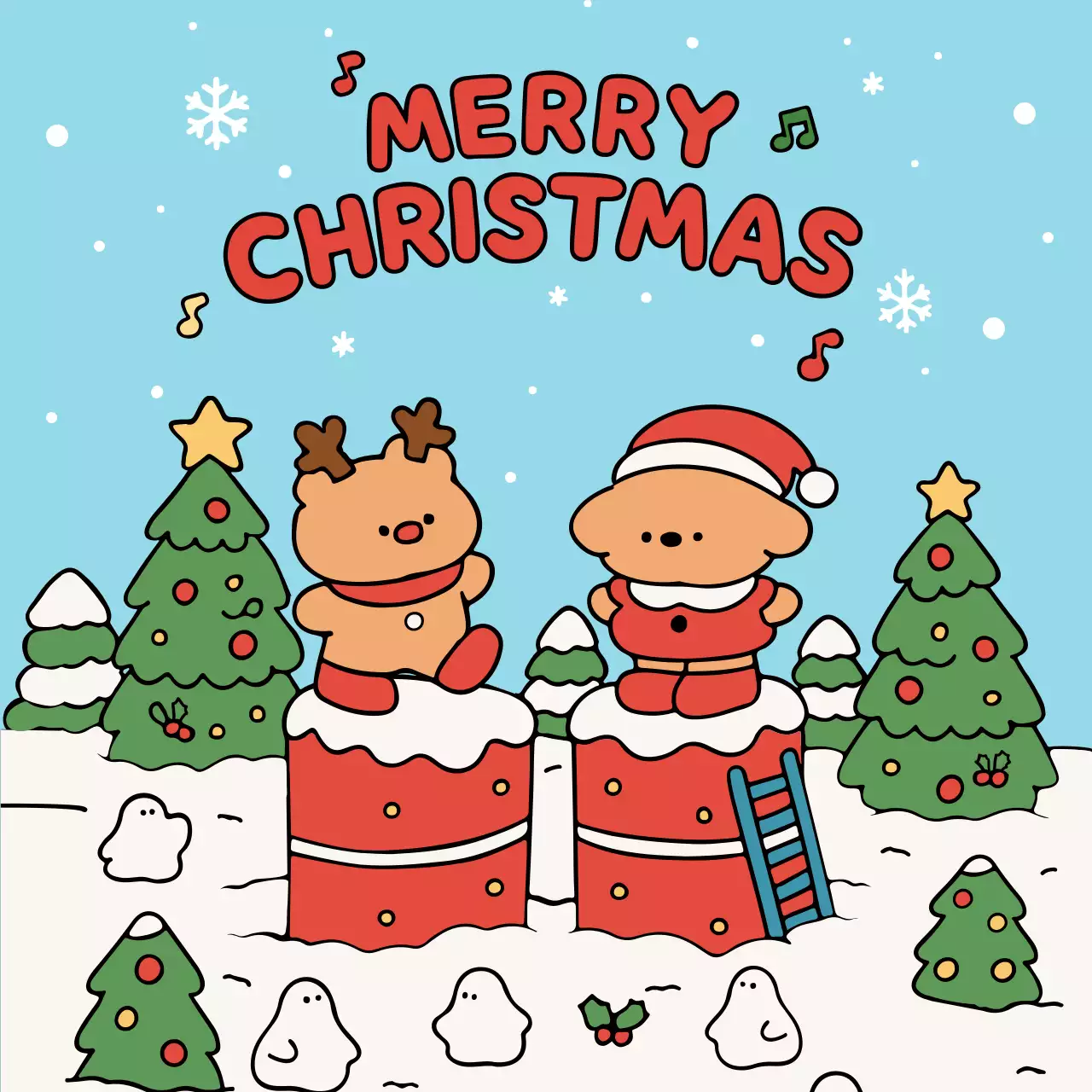 하늘색 아기자기한 크리스마스 엽서