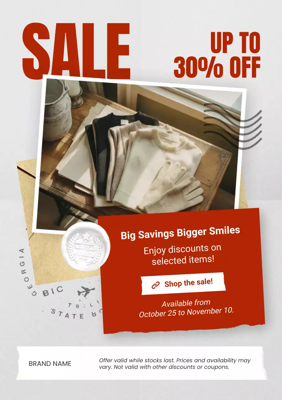 Red and White Scrapbook Modern Fashion New Year Sale Poster