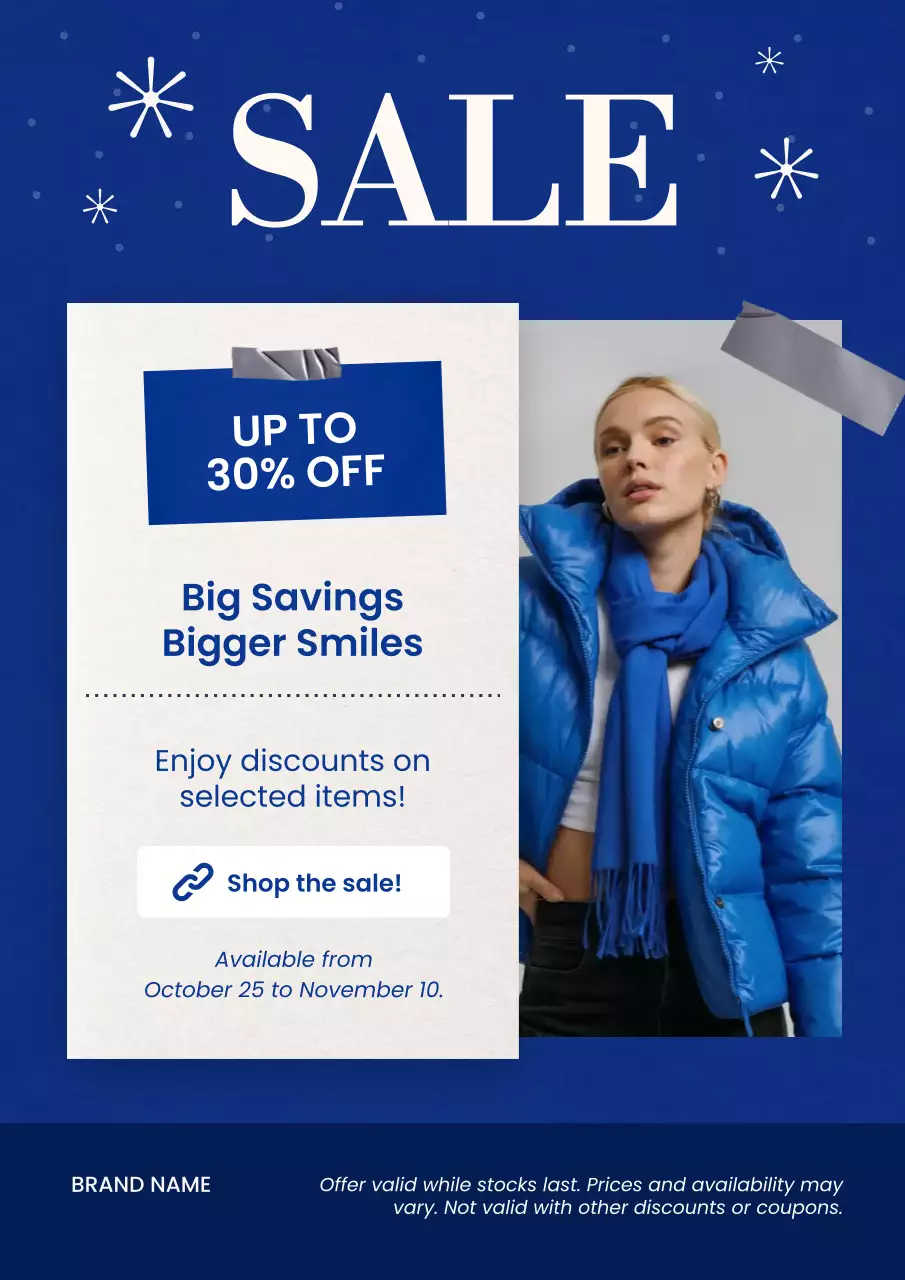 Blue and White Minimal Modern Fashion New Year Sale Poster