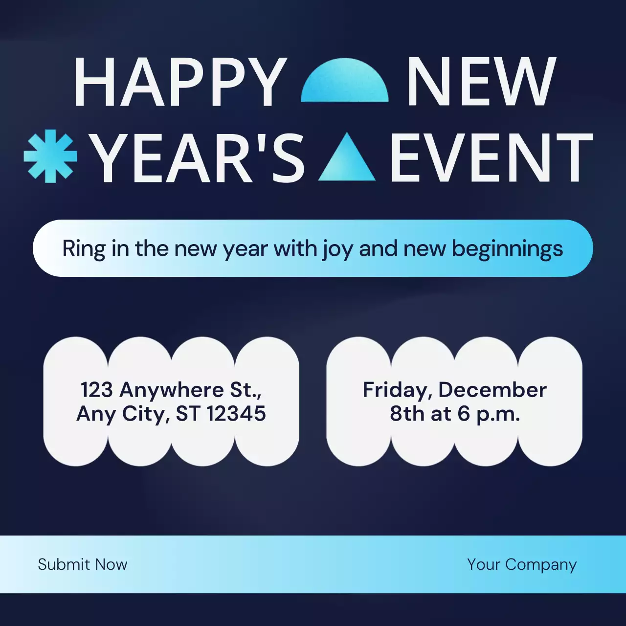 Blue and White Geometric New Year's Event Social Media Square