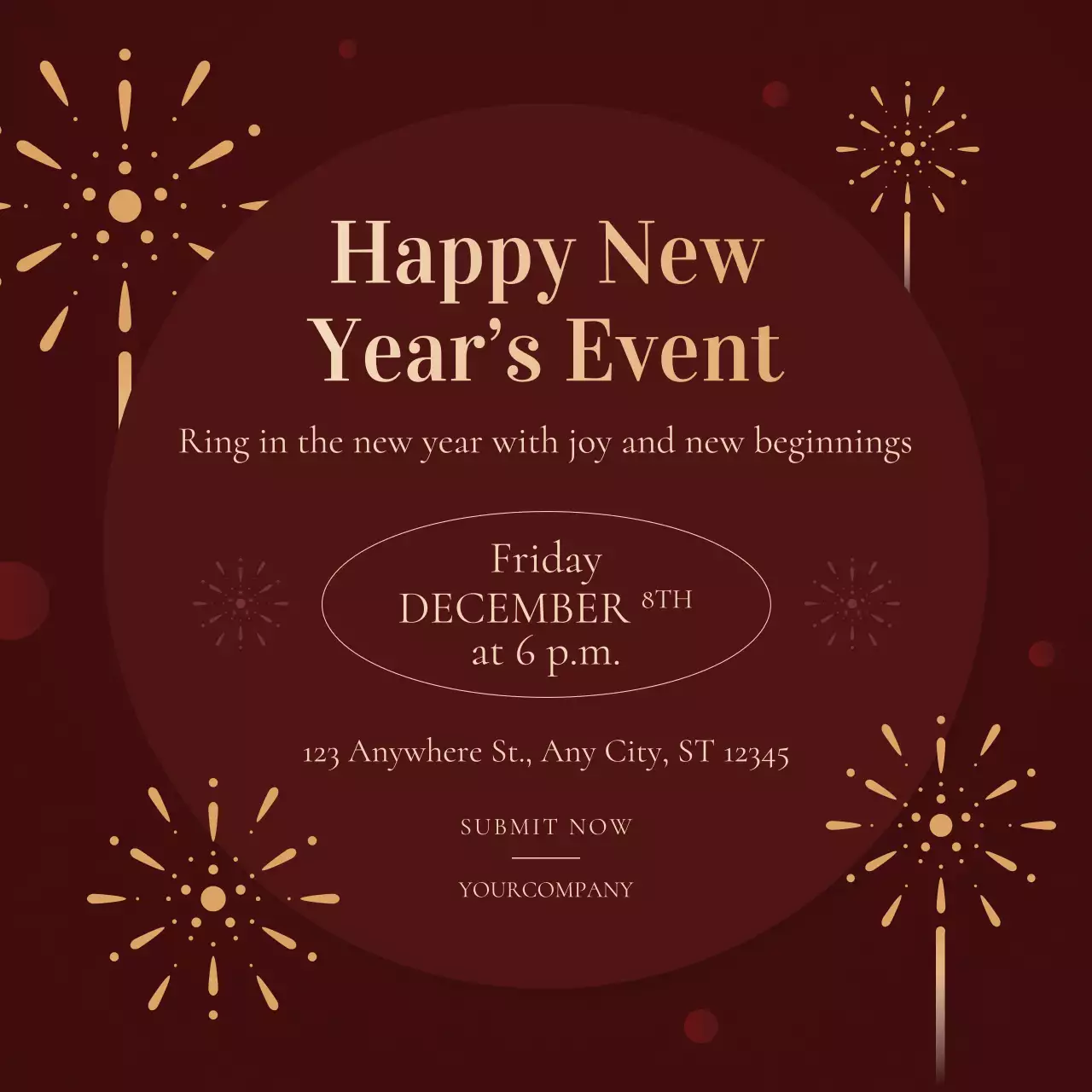 Red and Gold Modern Minimalist New Year's Event Social Media Square