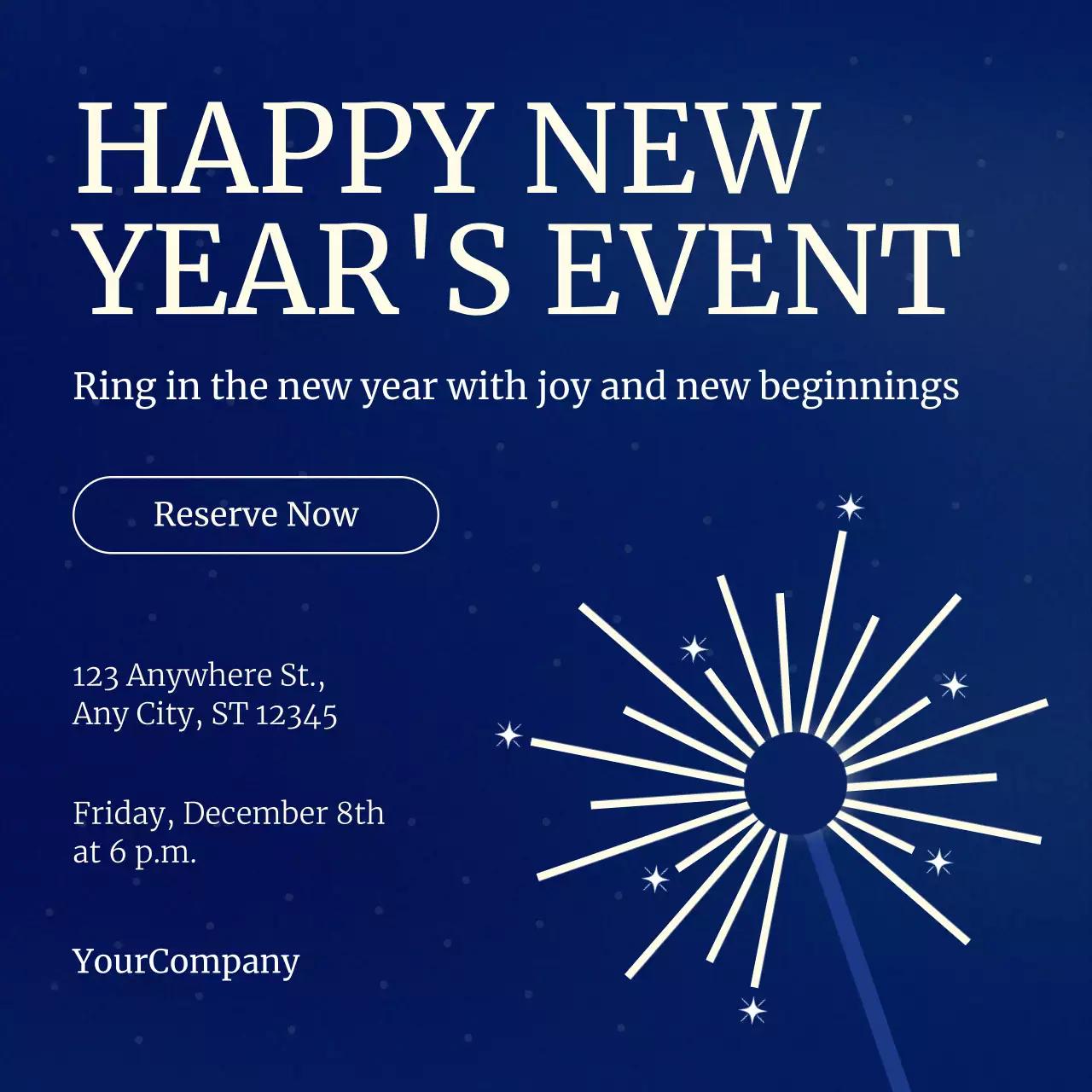 Blue and White Minimal New Year's Event Social Media Square