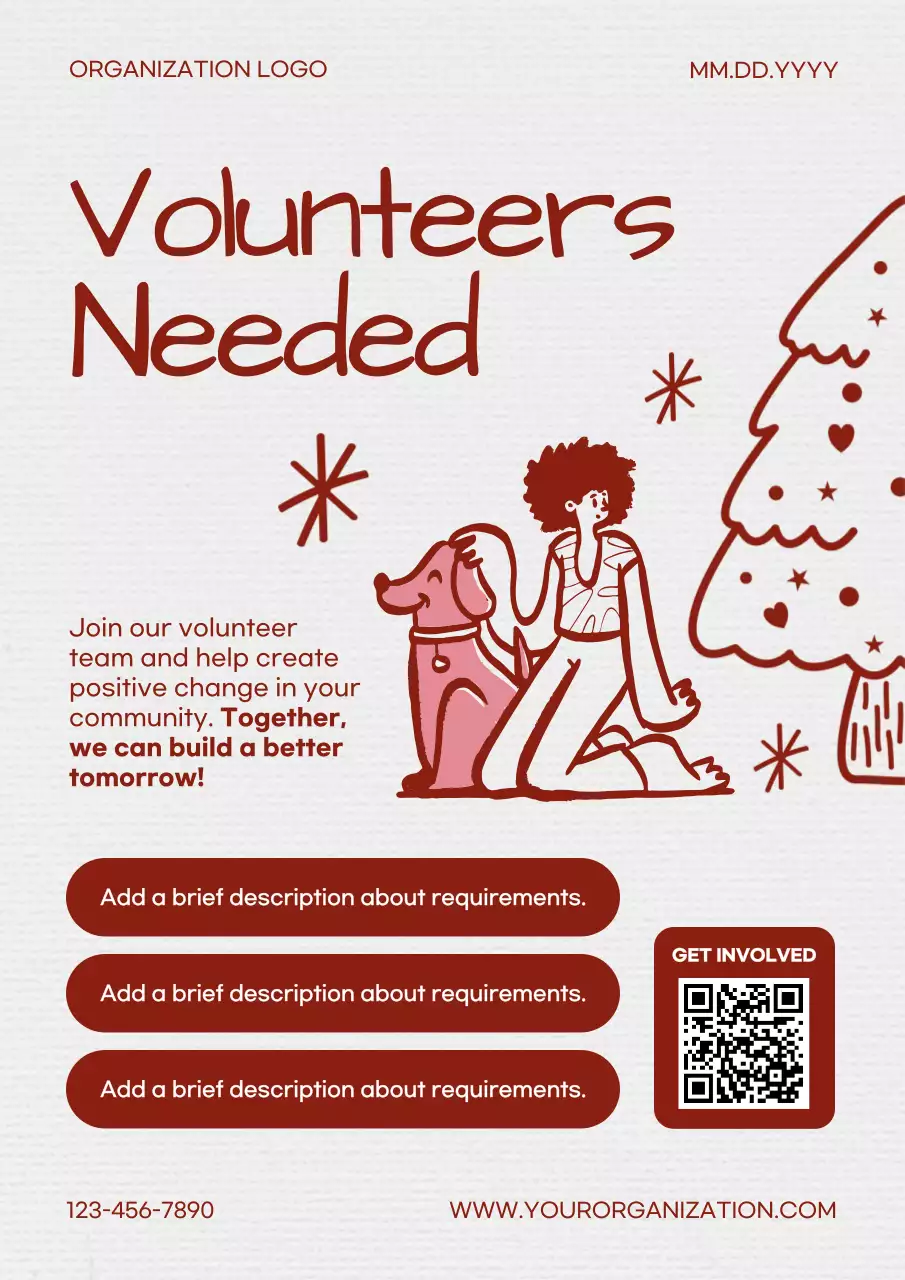 Red Minimal Volunteer Announcement Poster