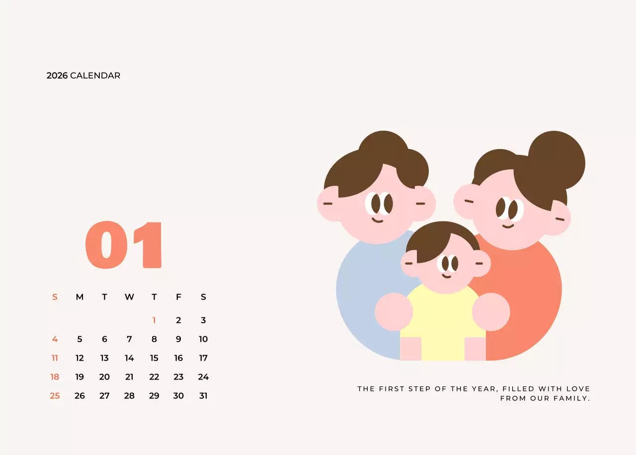 베이지 아기자기한 가족 달력