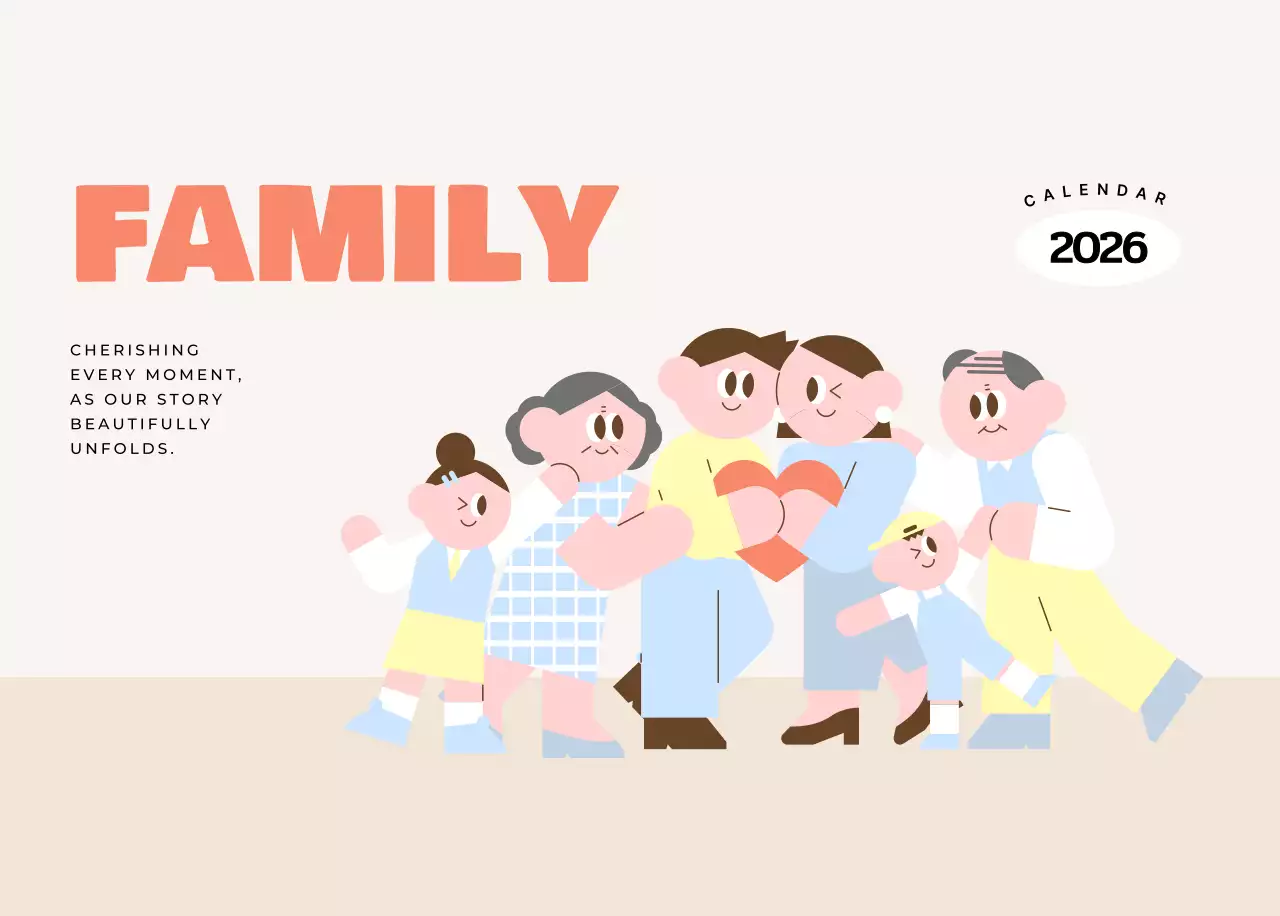 베이지 아기자기한 가족 달력