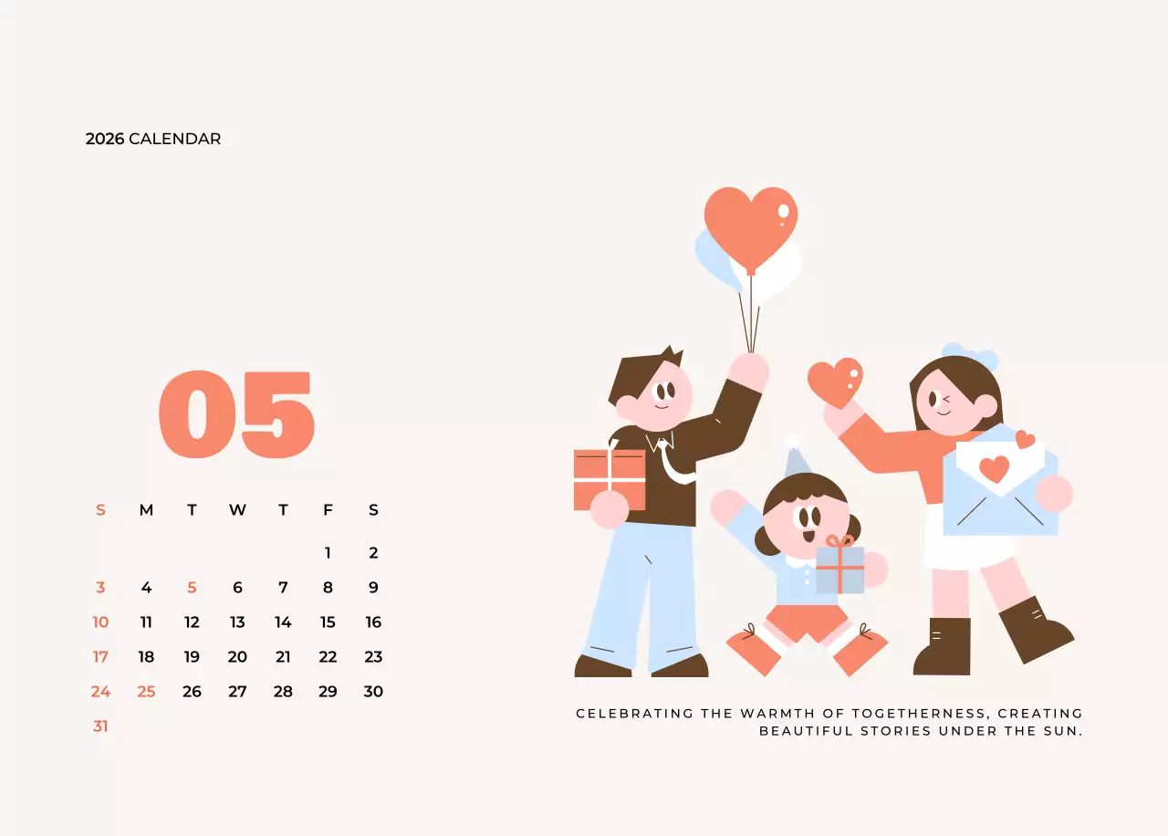 베이지 아기자기한 가족 달력