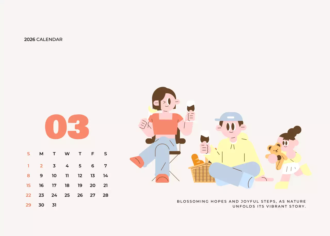 베이지 아기자기한 가족 달력