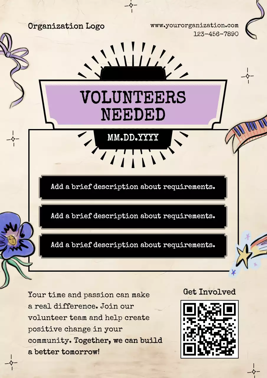 Beige Vintage Volunteer Recruitment Announcement Poster