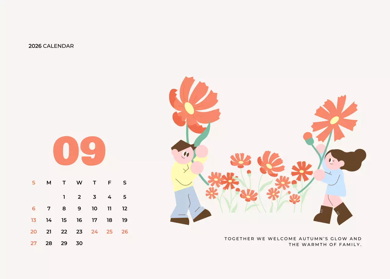 베이지 아기자기한 가족 달력