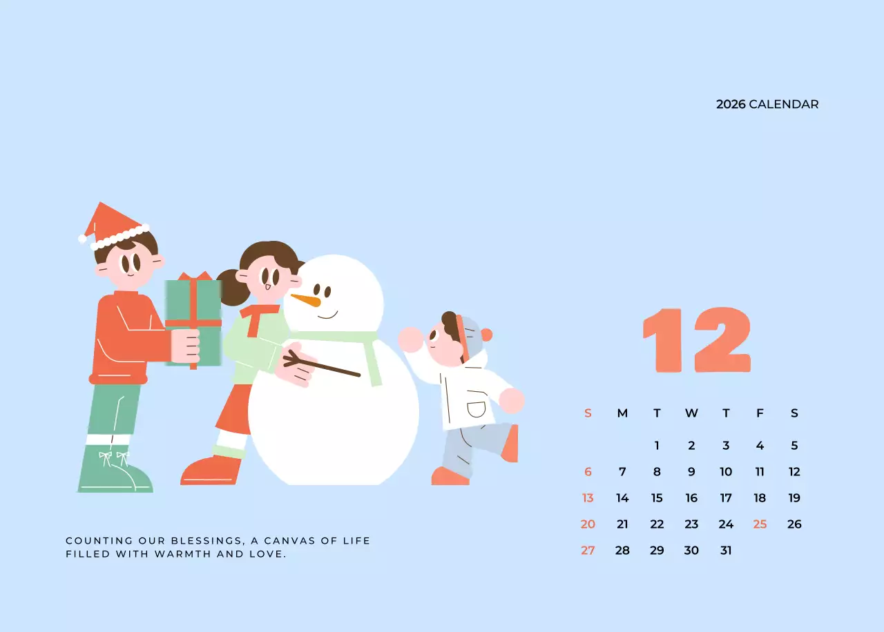 베이지 아기자기한 가족 달력