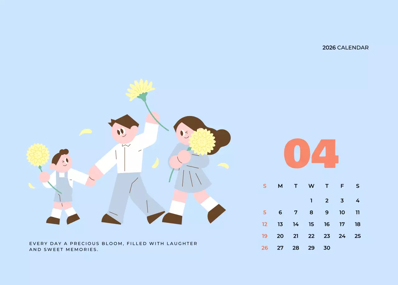 베이지 아기자기한 가족 달력