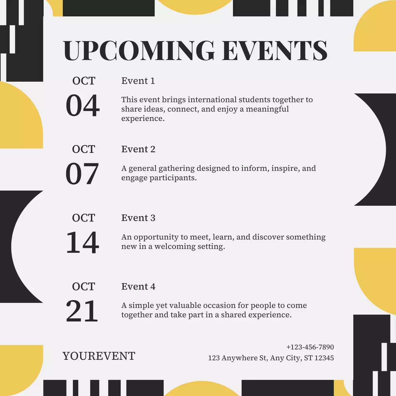 Yellow Geometric New Year Event Schedule Instagram Post