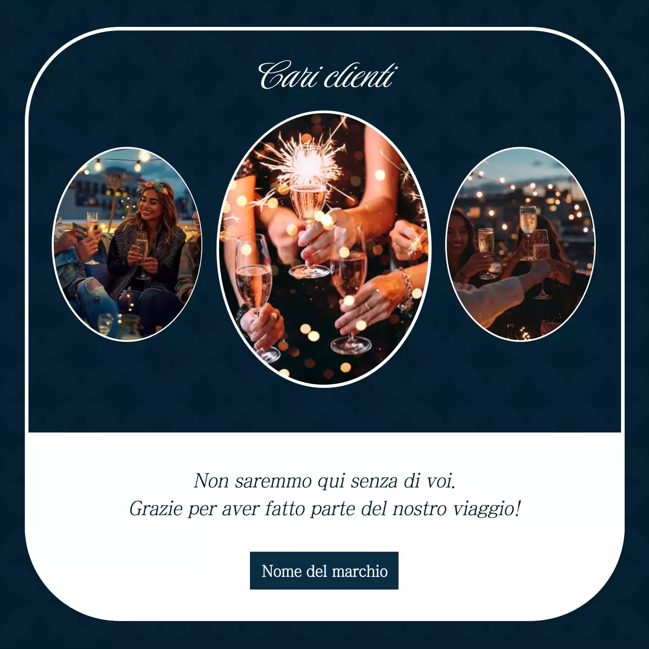 Quadrato dei social media con auguri di Capodanno minimalista blu e bianco