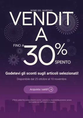 Manifesto minimalista moderno viola e bianco per i saldi di Capodanno