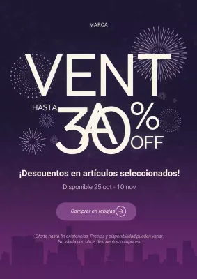 Póster de rebajas de Año Nuevo minimalista moderno en morado y blanco