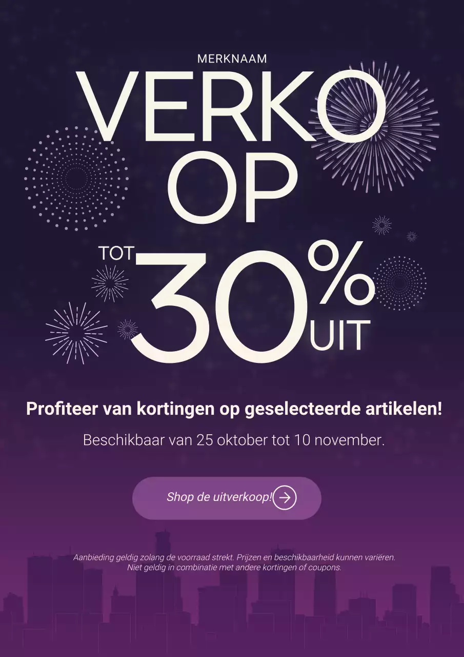 Paarse en witte moderne minimalistische nieuwjaarsuitverkoopposter