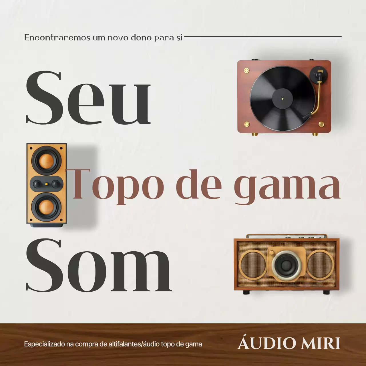 Anúncio de áudio vintage bege