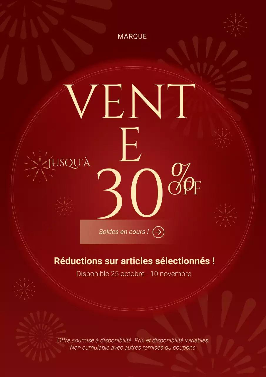 Affiche minimaliste rouge et crème pour les soldes du Nouvel An