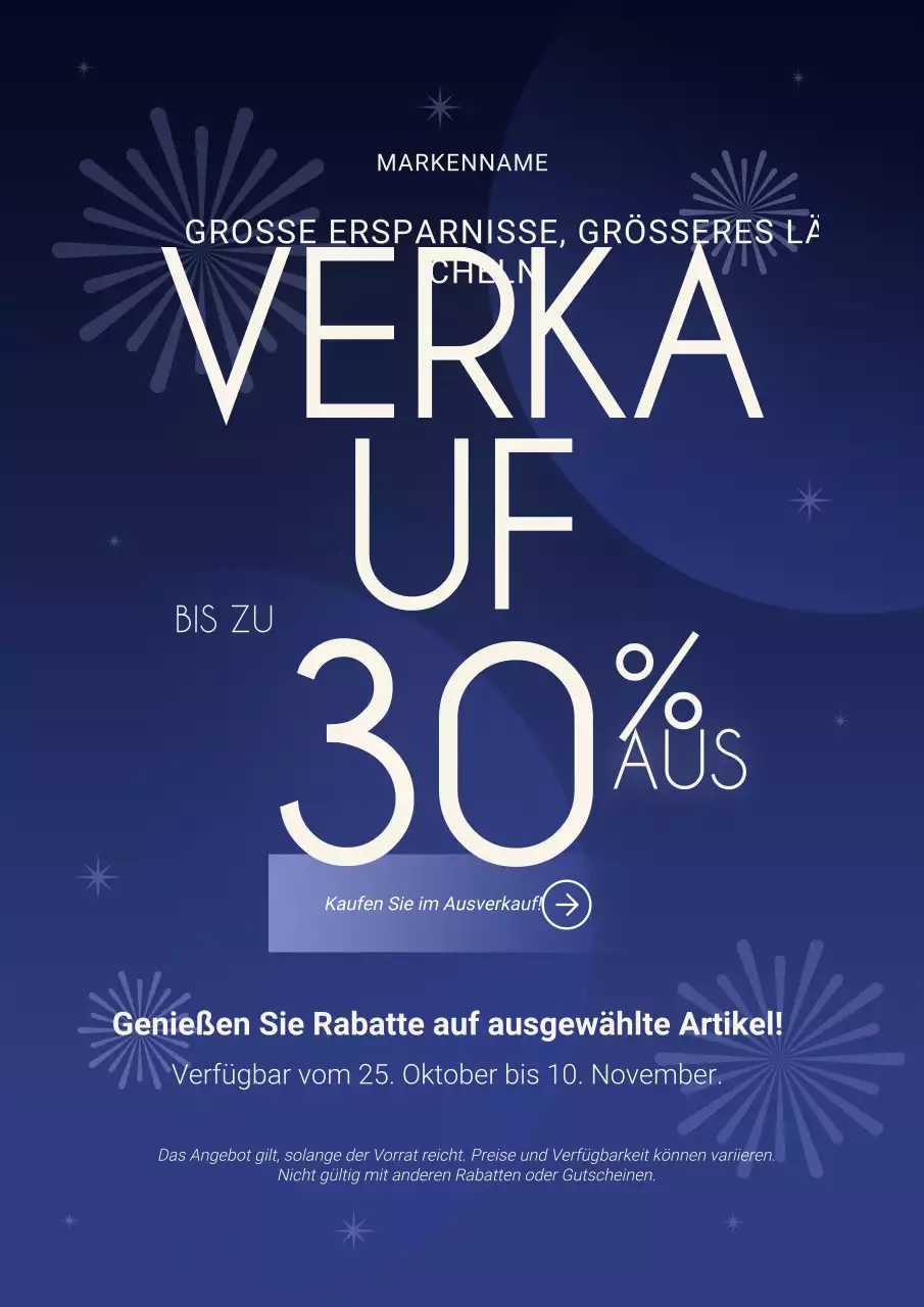 Minimalistisches Neujahrsangebot-Poster in Blau und Weiß