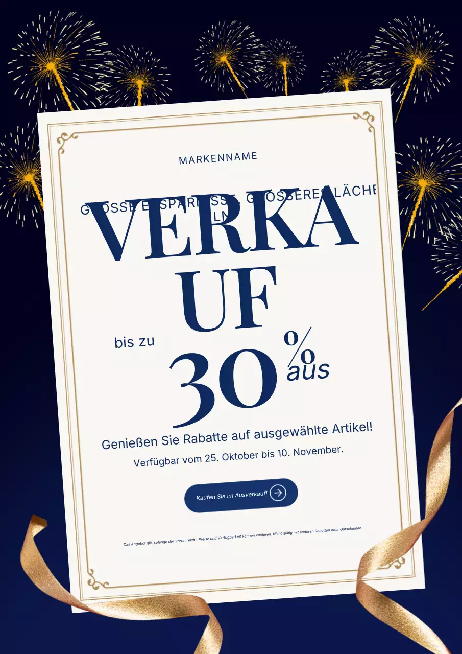 Modernes minimalistisches Neujahrs-Verkaufsplakat in Blau und Gold