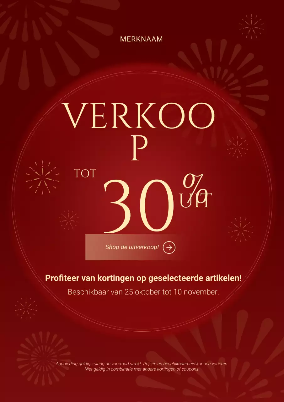 Minimalistische poster voor de nieuwjaarsuitverkoop in rood en crème