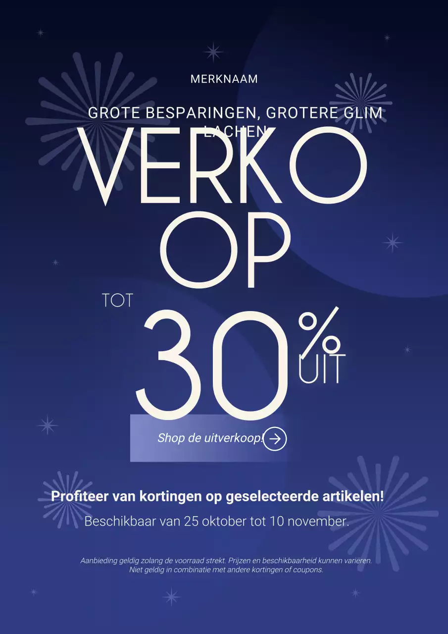 Blauwe en witte minimalistische nieuwjaarsuitverkoopposter