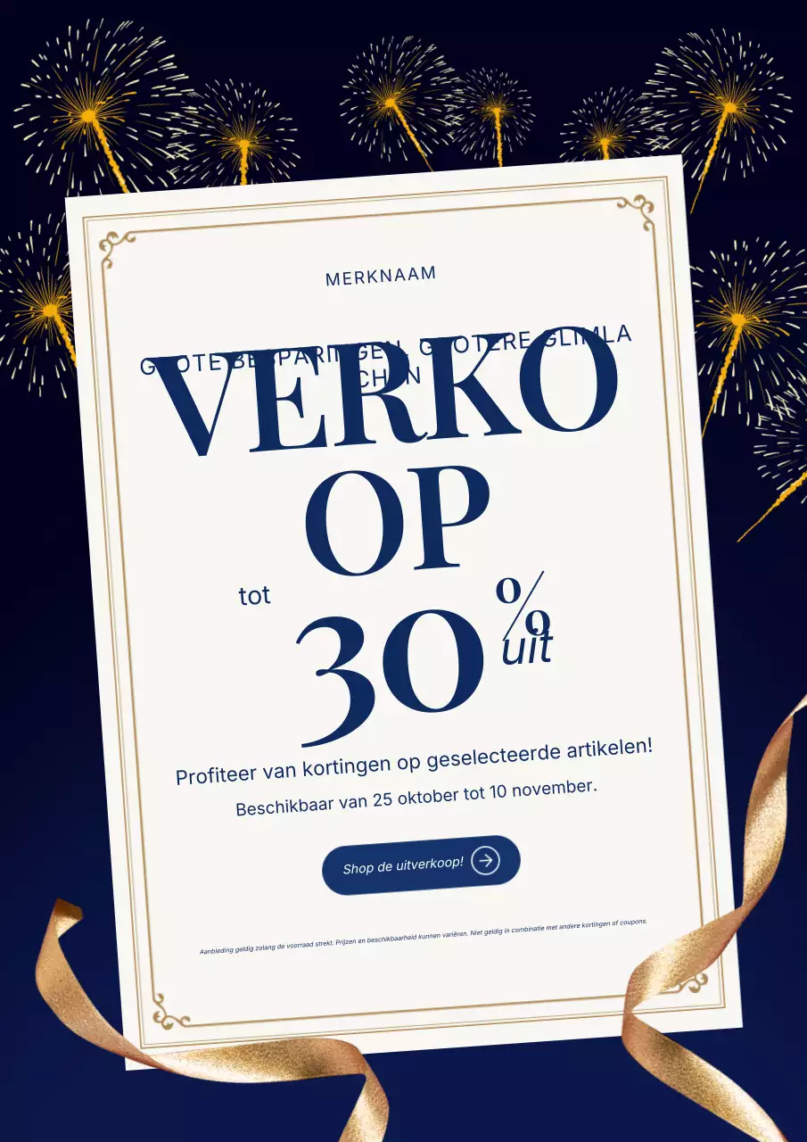 Blauwe en gouden moderne minimalistische nieuwjaarsuitverkoopposter