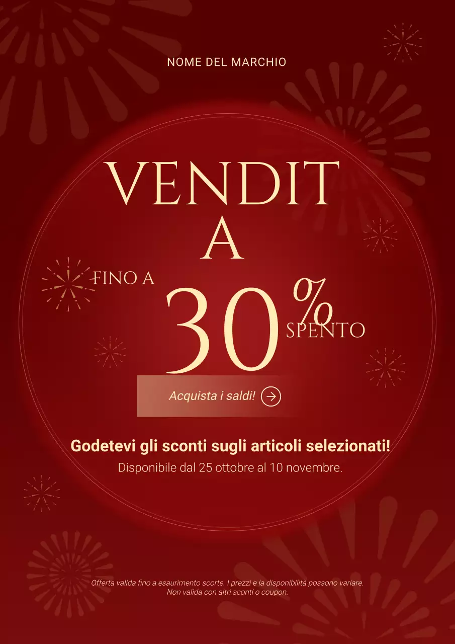 Manifesto minimalista per i saldi di Capodanno in rosso e crema