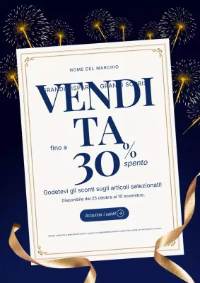 Manifesto minimalista moderno blu e oro per i saldi di Capodanno