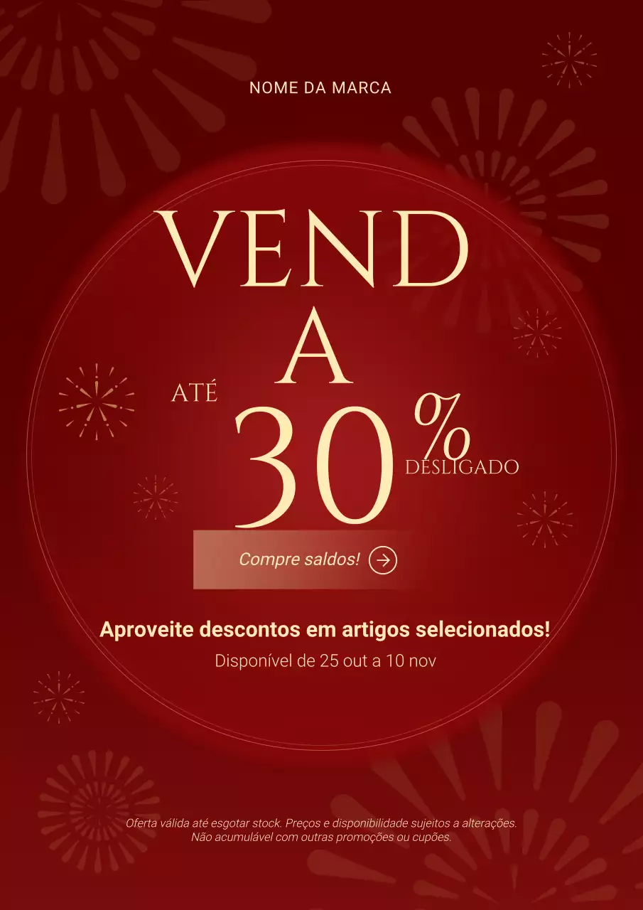 Pôster minimalista vermelho e creme para promoção de Ano Novo