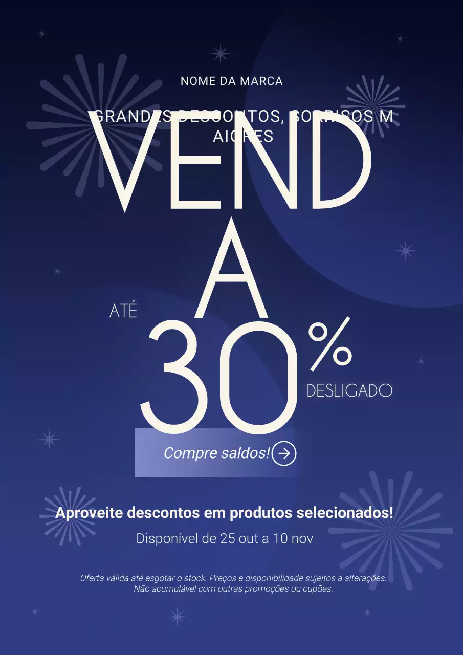 Pôster minimalista azul e branco para promoção de Ano Novo